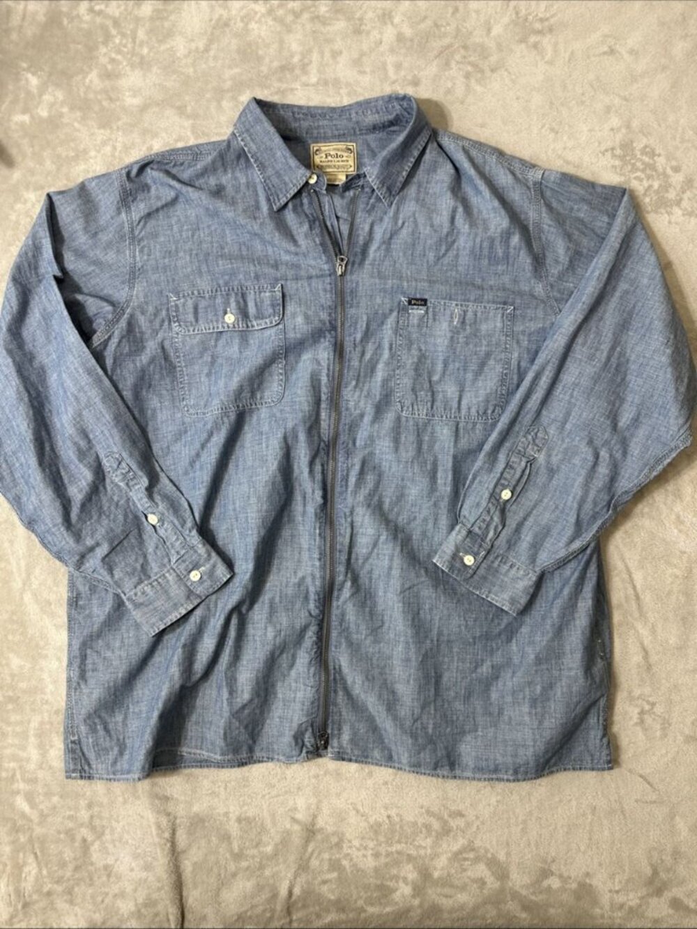 Polo Ralph Lauren chambray full zip shirt jacket blue 2XB big tall utility